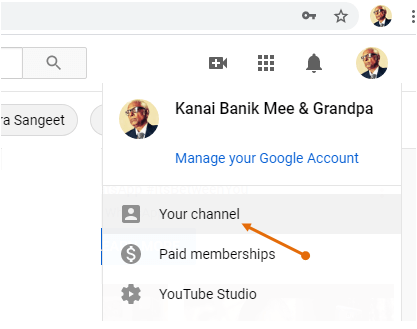 Your Channel option in YouTube